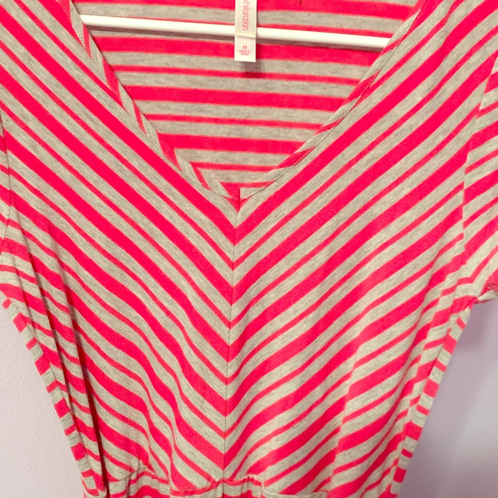 Pink and Gray dress with a cute fun aqua blue belt